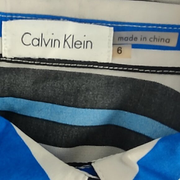 Calvin Klein Center Front Button Striped Shirt Narrow Pleated Skirt Dress Size 6 - Picture 9 of 10